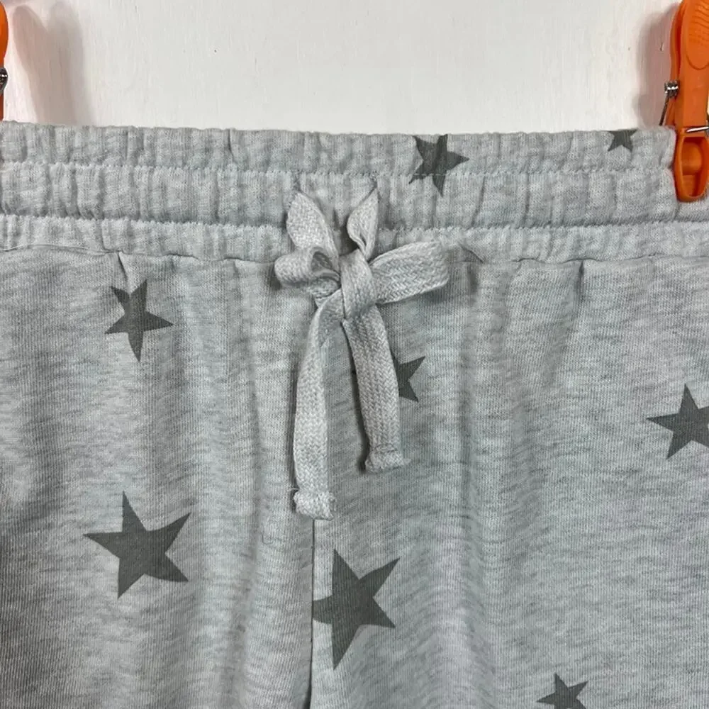 Hippie Rose Gray Star Print Lounge Shorts Lettuce Hem Drawstring Pockets Size M